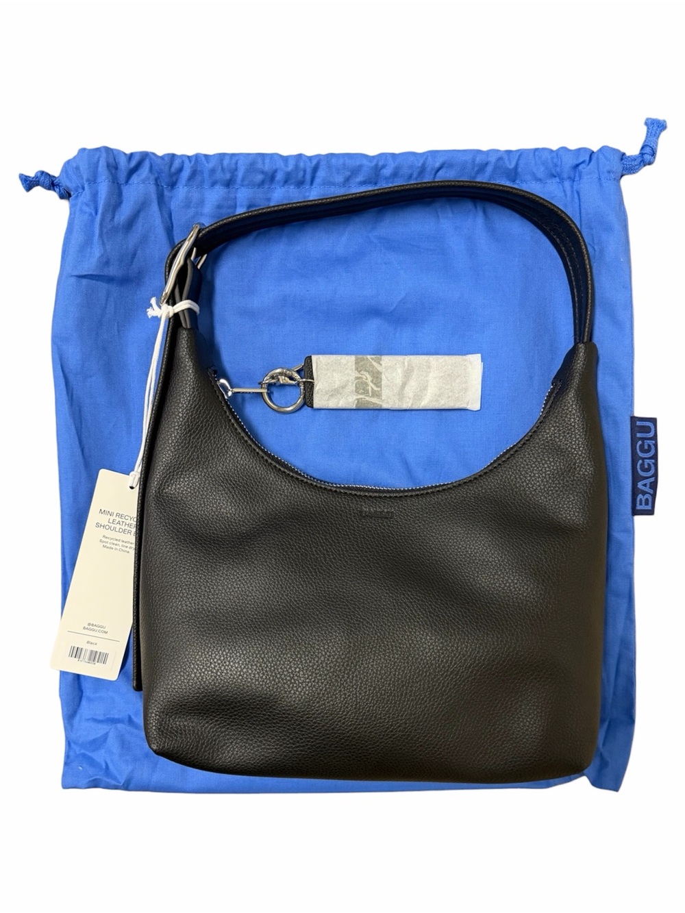 BAGGU Mini Recycled Leather Shoulder Bag | Black - Picture 2 of 8